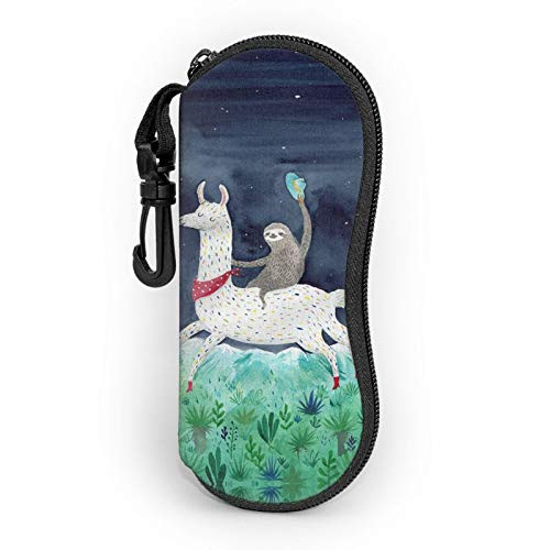 Sloth Riding Llama Sunglasses Soft Case Ultra Light Portable Neoprene Zipper Eyeglass Case with Belt Clip