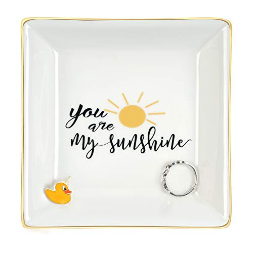 Birthday Gifts for Women - You Are My Sunshine Ring Trinket Dish Ceramic Jewelry Tray Unique MotherS Day Christmas Birthday Gifts for Women Her Mom Daughter Sister Best Friends Wife Girlfriend