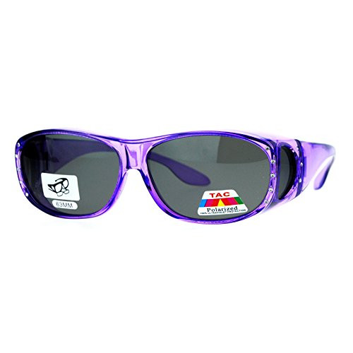 Womens Polarized Fit Over Glasses Rhinestone Sunglasses Oval Rectangular Purple