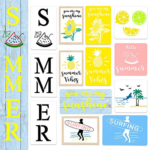 9 Pieces Reusable Summer Stencils for Painting on Wood Summer Painting Stencils Reusable Summer Stencil Templates for DIY Decor  Wood Signs  Canvas  Wall Decor  Craft and Paint Wood Signs