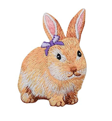 Bunny Rabbit - Purple Bow - Natural Animals - Iron On Applique Embroidered Patch