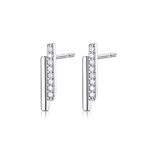 Minimalist CZ Bar Stud Earrings 925 Sterling Silver Geometric Parallel Stick Line and Bar Earrings