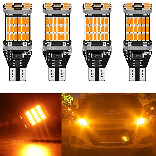 Qoope Super Bright 921 LED Bulb Non-Polarity 912 LED Side Marker Lights Bulbs 45-SMD 4014 Chipsets Canbus Error Free T15 906 W16W LED Bulb for Turn Signal Blinker Light  Amber Yellow  Pack of 4