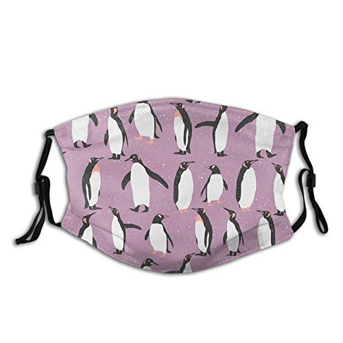 Happy Penguins And Snow On A Purple Background Face Mask Reusable Washable Dustproof Breathable Windproof Scarf Balaclava For Men Women And Adults