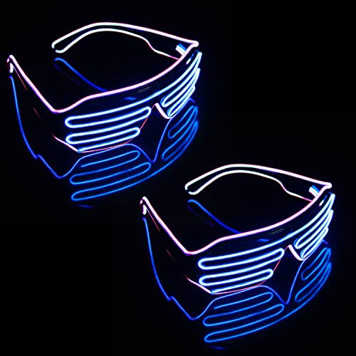 Light Up EL Wire Neon Shutter Glasses Flashing LED Rave Sunglasses for 80s  EDM  Parties Decorations 2Pack PurplePlusBlue