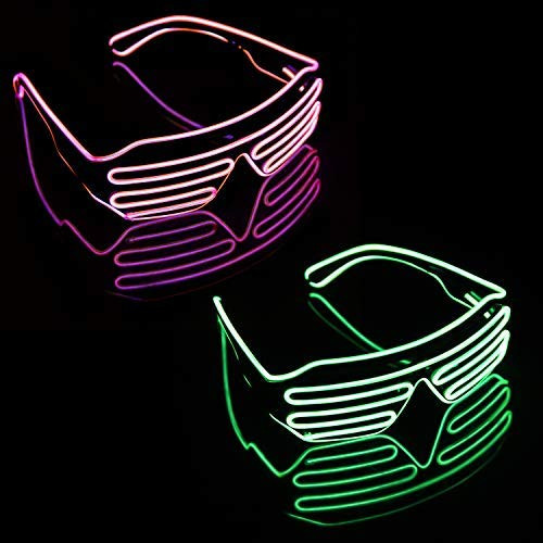 Light Up EL Wire Neon Shutter Glasses Flashing LED Rave Sunglasses for 80s  EDM  Parties Decorations-2pack  Pink Lemon Green