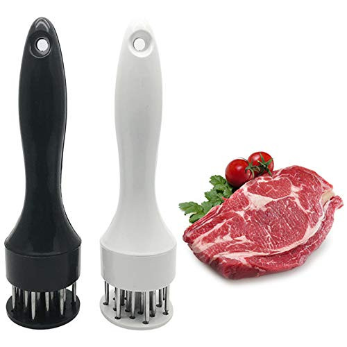 OMAITA 2Pcs Meat Tenderizer with Ultra Sharp Stainless Steel Ultra Sharp Needle Blades  Kitchen Cooking Tool Best for Tenderizing  BBQ  Steak  Beef  Poultry  Marinade  and  Flavor Maximizer  blackPluswhite
