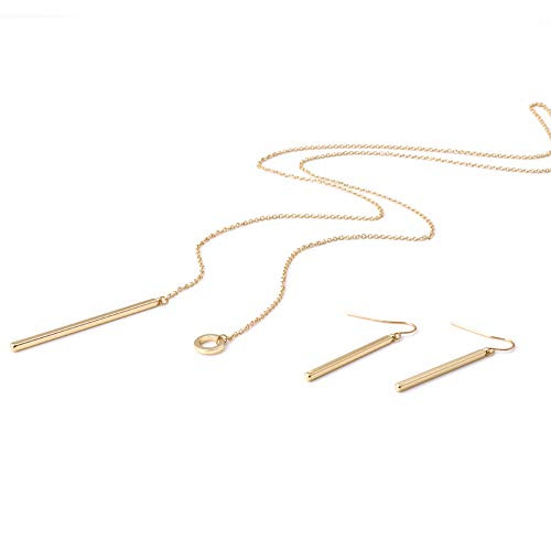 Vertical bar Dainty Lariat Y Necklace Earrings Set Gold Vertical bar Dainty Lariat Y Necklace Earrings Set Gold