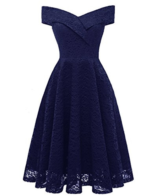 ANCHOVY Womens Floral Lace Cocktail Party Dress Vintage Off Shoulder Bridesmaid Swing Dress C79 Navy Blue XS ANCHOVY Womens Floral Lace Cocktail Party Dress Vintage Off Shoulder Bridesmaid Swing Dress C79 Navy Blue XS