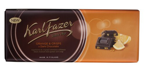 Karl Fazer Blue Orange  and  Crisps in Finnish Classic Dark Chocolate Bar