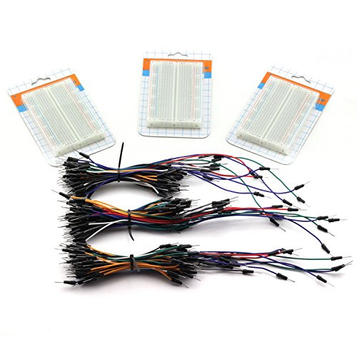 ZYAMY 3pcs 400 Tie Point Prototype Solderless PCB Breadboard Test Protoboard DIY Bread Board with Self-Adhesive Tape Plus 3 x 65pcs Jumper Wires