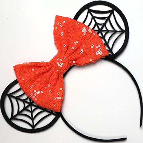 CLGIFT Halloween Minnie Mouse Sequin Ears Orange Mickey Mouse Sequin Halloween Ears Orange Mickey Ears  Rainbow Sparkle Mouse Ears Classic Red Sequin Minnie Ears  orange black web