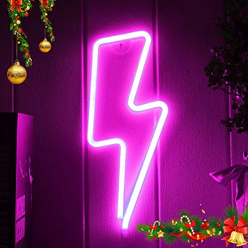 Neon Signs for Bedroom LED Lightning Neon Sign Lightning Bolt Wall Decorative Neon Sign Battery or USB Operated Light Up Neon Sign Lightning Bolt Neon Lights for Bedroom Pink Lightning Neon Signs for Bedroom LED Lightning Neon Sign Lightning Bolt Wall Decorative Neon Sign Battery or USB Operated Light Up Neon Sign Lightning Bolt Neon Lights for Bedroom Pink Lightning
