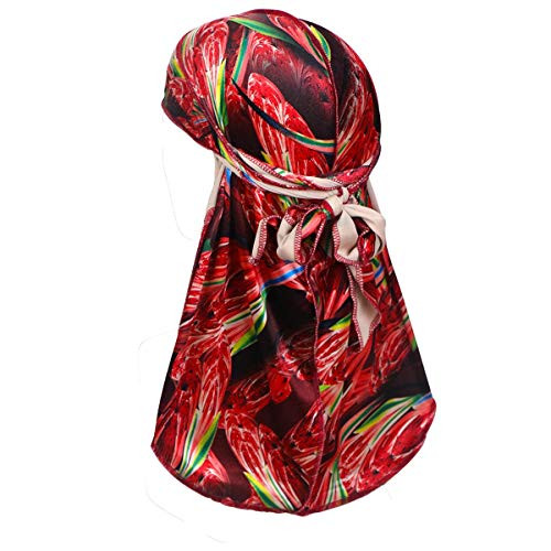 Premium Velvet Wave Durag - Silky Durag Headwraps with Extra Long Tail and Wide Straps for 360 Waves HC10C Red Print Premium Velvet Wave Durag - Silky Durag Headwraps with Extra Long Tail and Wide Straps for 360 Waves HC10C Red Print