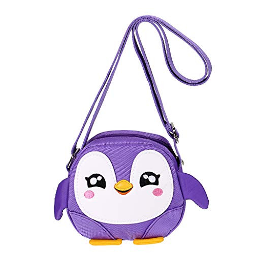 Hipiwe Kids Crossbody Purse Shoulder Bag Mini Cute Little Girls Purses Bags Cartoon Animal Preschool Messenger Handbag for Children Toddler Baby Girls  Purple Penguin