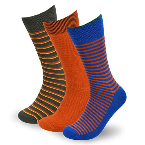 BG Premium Dress Socks for Men. Classic and Formal Apparel Patterned Socks  3 Pair Set with a Gift Box - Orange and Blue