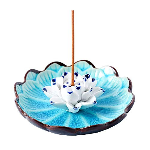 Incense Stick Holder Ceramic Decorative Lotus Incense Burner Holder Coil Ash Catcher Tray