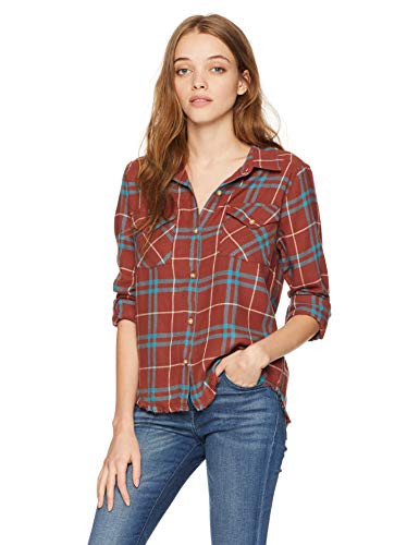 RVCA Junior's in A Haze Flannel Button UP Shirt, Henna M