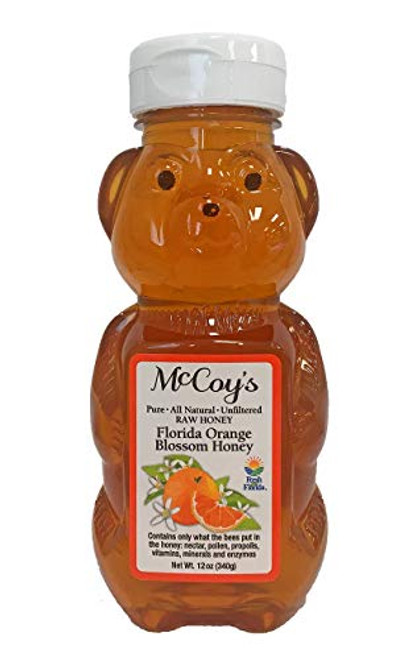 Raw Honey - Pure All Natural Unfiltered  and  Unpasteurized - McCoy's Honey Florida Orange Blossom Honey 12oz