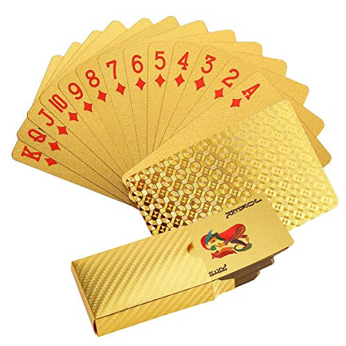 GIFZES 2 Decks of Playing Cards  Waterproof Playing Cards  2 Decks Black and Gold Playing Card  Plastic Playing Cards  Classic Magic Tricks Tool for Family Card Game Party Golden-2pcs