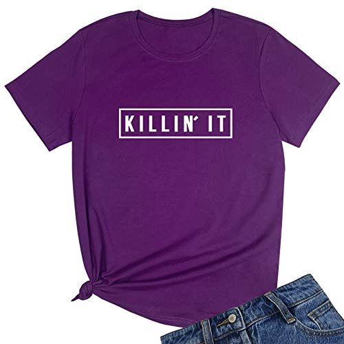 YITAN Women Graphic Printed Tees Cute T-Shirts Purple X-Large