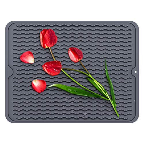Yolife Dish Drying Mat  Silicone Drying Mat for Kitchen Counter  16"x12" Heat-Resistant Silicon Drying Mat and Trivet for Dishes  Eco-friendly  Dishwasher Safe  Grey Yolife Dish Drying Mat  Silicone Drying Mat for Kitchen Counter  16"x12" Heat-Resistant Silicon Drying Mat and Trivet for Dishes  Eco-friendly  Dishwasher Safe  Grey