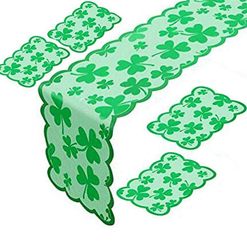 SHBI St. Patrick's Day Table Runner Green Shamrock Clover Lace Table Runner for St. Patrick's Day Table Decorations Dinner Party Supplies - 13 x 72 Inches 1PCS Table RunnerPlus4PCS Placemat SHBI St. Patrick's Day Table Runner Green Shamrock Clover Lace Table Runner for St. Patrick's Day Table Decorations Dinner Party Supplies - 13 x 72 Inches 1PCS Table RunnerPlus4PCS Placemat