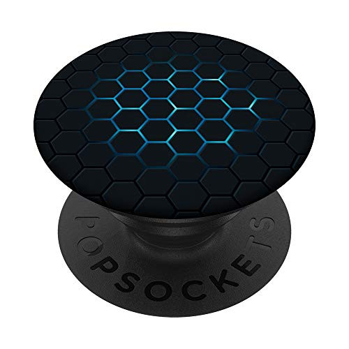 Black and blue design hexagon cool honeycomb for boys men PopSockets PopGrip  Swappable Grip for Phones  and  Tablets