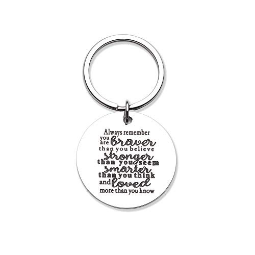 Motivational Keychain Gift for Young Women Men Teenage Girl Boy Inspirational Key Tag Always Remember You Are Braver Than You Believe Best Birthday Anniversary Graduation Gift for Son daughter Friends