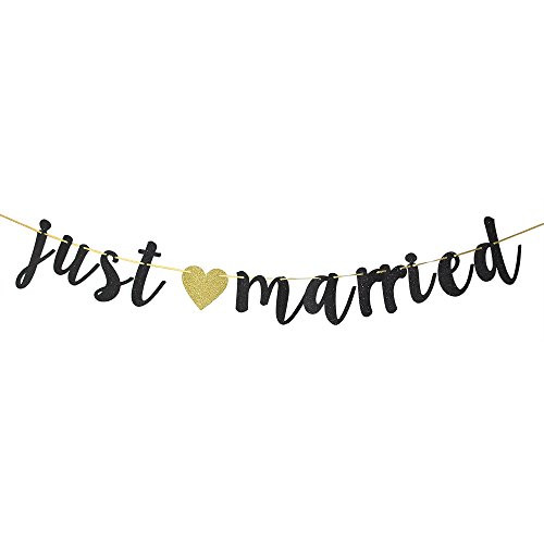 Black Glitter Just Married Banner - Just Married Sign - Wedding Banner - Bridal Shower Bachelorette Party Decoration Supplies