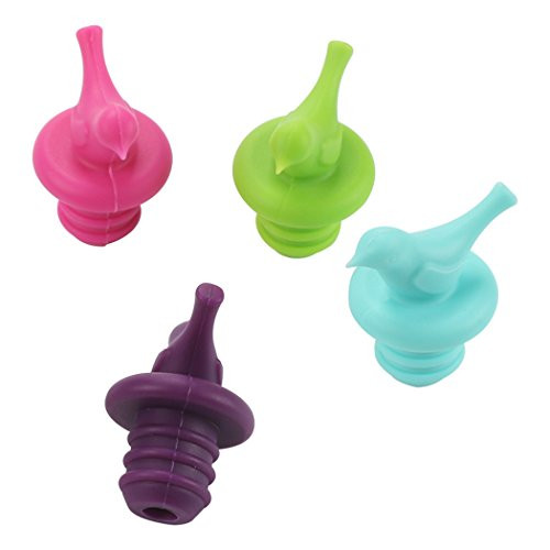 Hillento Little Bird Silicone Wine Bottle Stopper Kit, Silicone Bottle Cork Set of 8, Assorted Color, 2 x Green, 2 x Blue, 2 x Rose Red and 2 x Purple