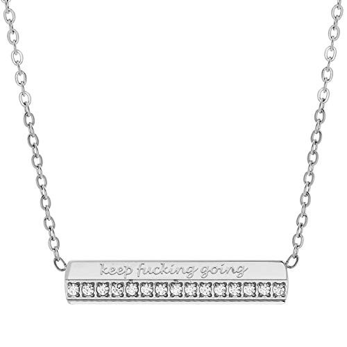 FERIER Bar Necklace for Women Keep Fucking Going Silver Dainty Message Pendant Necklace with Cubic Zirconia Letter Chain Charm Jewelry Girls Gift FERIER Bar Necklace for Women Keep Fucking Going Silver Dainty Message Pendant Necklace with Cubic Zirconia Letter Chain Charm Jewelry Girls Gift