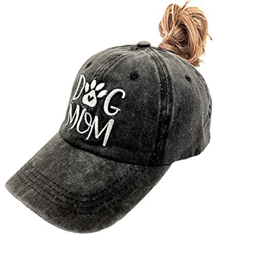 LOKIDVE Women's Dog Mom Ponytail Hat Embroidered Messy High Bun Distressed Baseball Cap LOKIDVE Women's Dog Mom Ponytail Hat Embroidered Messy High Bun Distressed Baseball Cap