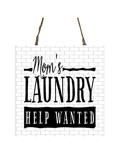 Black and White Mom's Laundry Help Wanted Printed Handmade Wood Ornament Small Sign