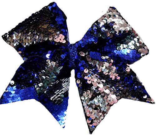 AZBOWS Cheer Bows Blue to Silver Sequin Color Changing Hair Bow