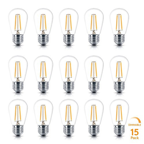 Brightech Ambience PRO LED S14 2 Watt Warm White 2700K Dimmable Bulb - Equal To 20-25W Incandescent Bulbs - Outdoor String Lights  Edison-inspired Exposed Filaments Design- 15 Pack - E26 Base