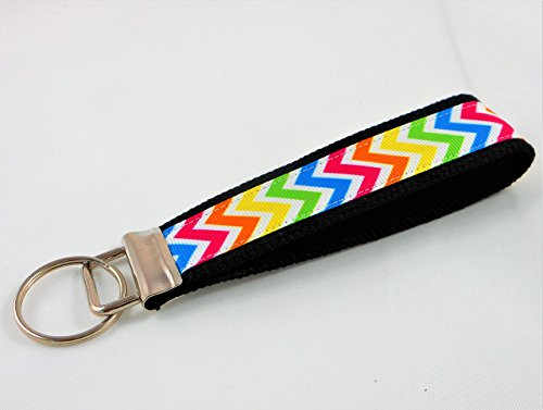 Neon Chevron Ribbon Wristlet Key Fob Keychain Black