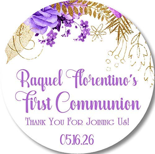 Girls Purple First Holy Communion Sticker Labels or Favor Tags  First Holy Communion Favor Tags  First Holy Communion Supplies  Girls Purple  and  Gold First Holy Communion Decor  Purple Communion Decor