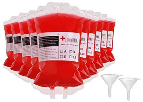 Halloween Blood Bags for Drinkable Blood-10 Pack, for Live Blood of Theme Parties, vampire cosplay props [350ml, with 2 Funnel]