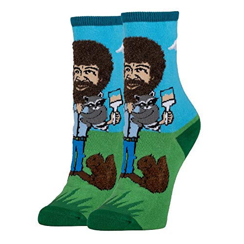 Women's Novelty Crew Socks  Exclusive Funny Fuzzy Socks for Bob Ross - Let's Paint