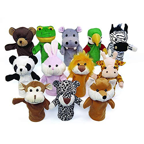 Excellerations - PUPSET1 Plush Imaginative Play Animal Hand Puppets  Set of 12  Educational Toy  Preschool