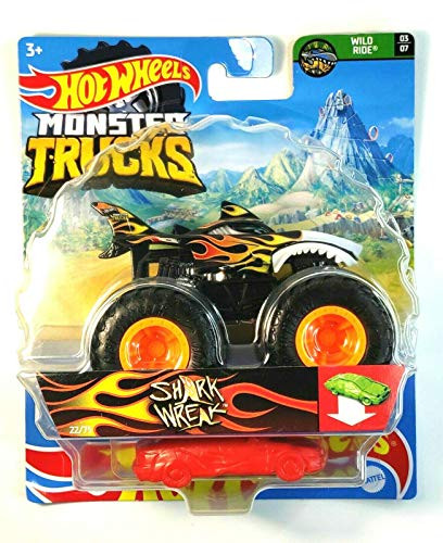 DieCast Hotwheels 2021 Monster Trucks  Shark Wreak  22 75 with re-Crushable car - Wild Ride 03 07