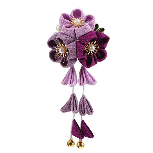 PRETYZOOM Japanese Kimono Flower Kanzashi Hair Accessories Tie Band Clip Barrette for Women Girls Purple