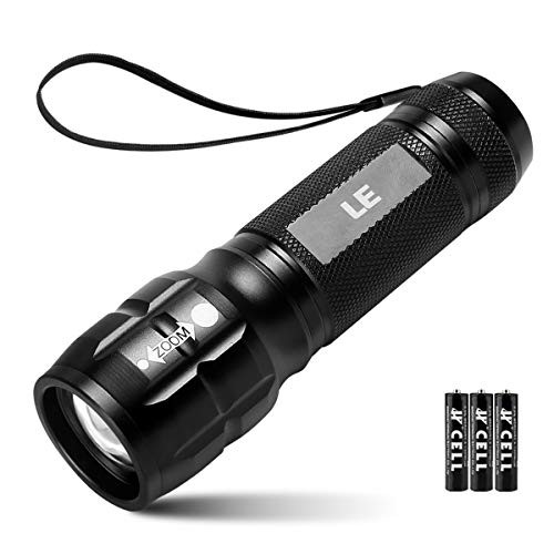 LE CREE LED Flashlight, Small and Super Bright LED Tactical Torch Light, Adjustable Brightness for Camping, Running and more, AAA Batteries Included