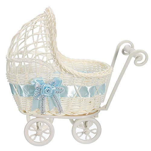 Baby Shower Centerpiece Stroller Wicker Carriage Baby Shower Favor Decoration (Blue)