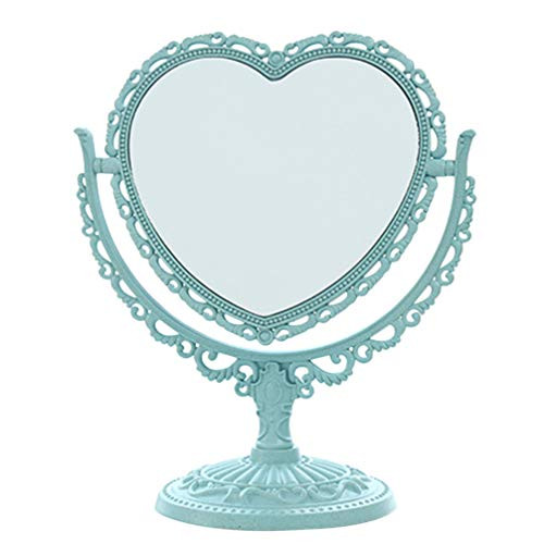 Beaupretty Tabletop Makeup Mirror Vanity Magnifying Standing Mirror with 360 Degree Rotation Double Sided Swivel Mirror  Heart Shape  Blue