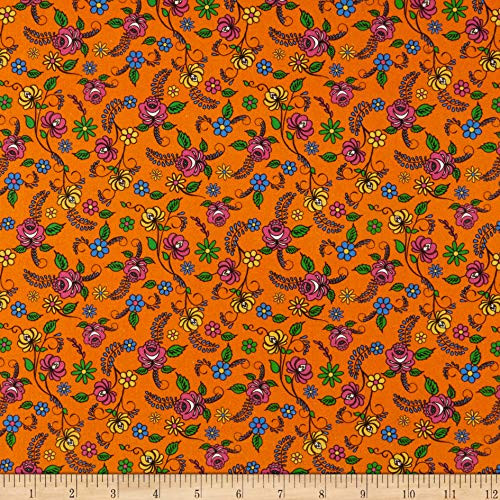 Northcott Nine Lives Floral Toss Orange Multi Quilt Fabric By The Yard