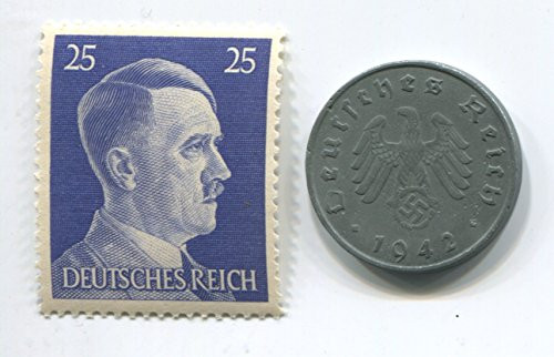 Hitler Rare Nazi Swastika 10 Reichspfennig German Coin World War Two WW2 with Jumbo Blue Head Stamp MNH