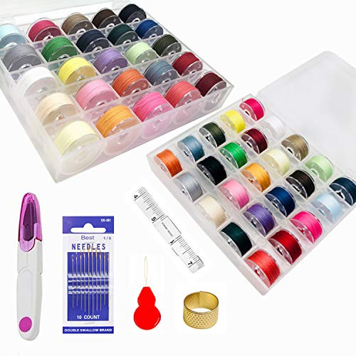 Fbshicung 50PCS Bobbins with Sewing Threads Bobbins Box and Sewing Tools for Brother Singer Babylock Janome