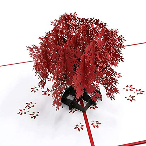 Wugakio Red maple leaf Pop Up Card 3D Card Greeting Card for Mothers Day Card for Wife Valentines Card Anniversary Pop Up Card  Spring Card Birthday Card Maple tree Card Gifts for all Occasion